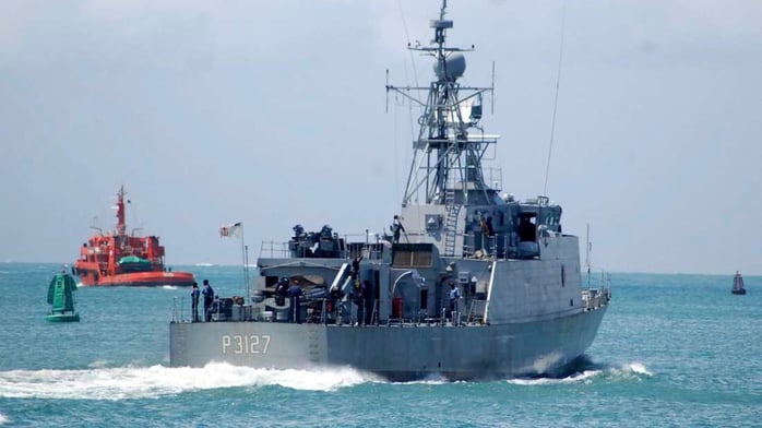 A Kenya Navy warship in the Indian Ocean sails out to the deep sea for surveillance.