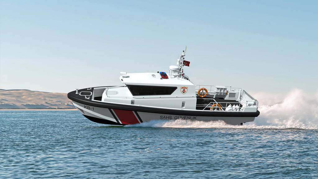 An artists rendering of the Ares 35 fast patrol boat, made in Turkey.