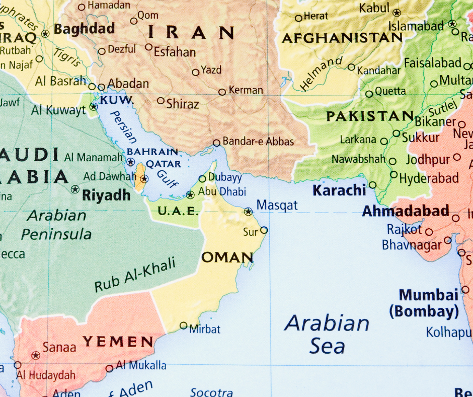 Arabian Sea, Gulf of Oman, Persian Gulf, Iran, Yemen