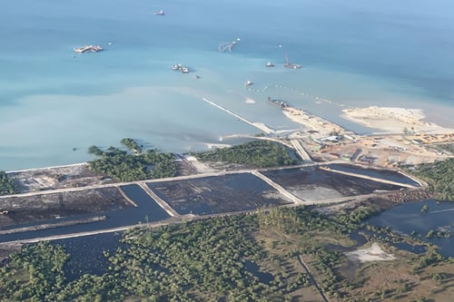 Construction work at the Total SA liquefied natural gas plant in June. Source Mozambique LNG