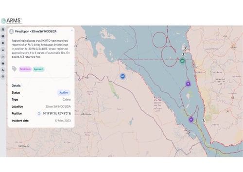 M/V Strinda, a Norwegian-owned chemical tanker struck by a missile in the Bab-el Mandab Strait, near Yemen. 