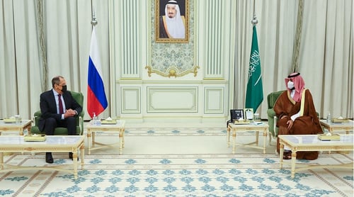 Minister of Foreign Affairs of the Russian Federation Sergey Lavrov meeting with Crown Prince of the Kingdom of Saudi Arabia, Mohammed bin Salman Al Saud