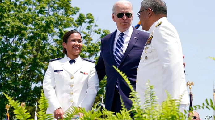 President Joe Biden with Cadet Daisy Anne Atayan a Philippine Coast Guard Sponsored Cadet