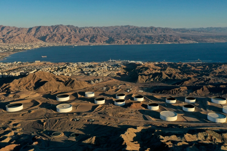 Oil storage containers near Israels Red Sea port city of Eilat