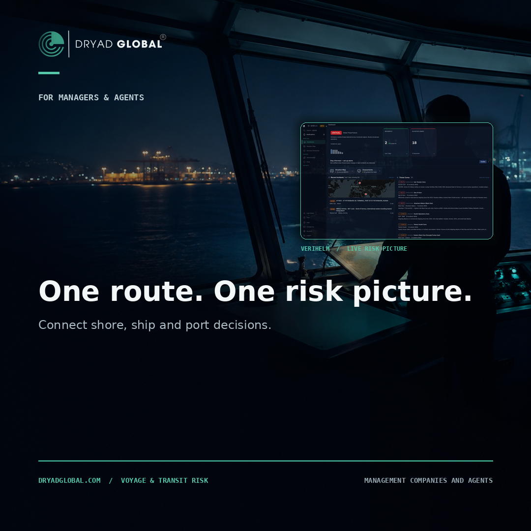 One route. One risk picture. Connect shore, ship and port decisions.