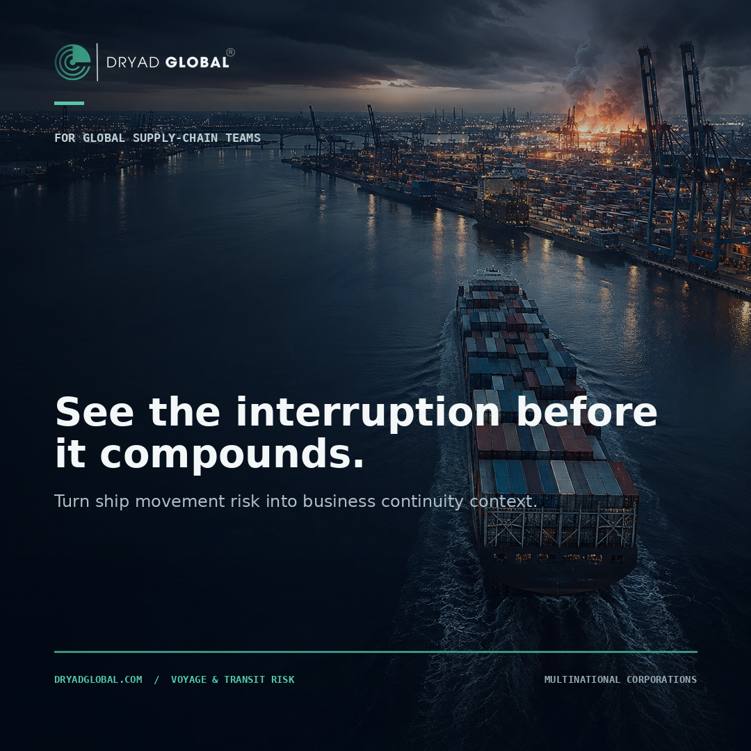See the interruption before it compounds. Turn ship movement risk into business continuity context.